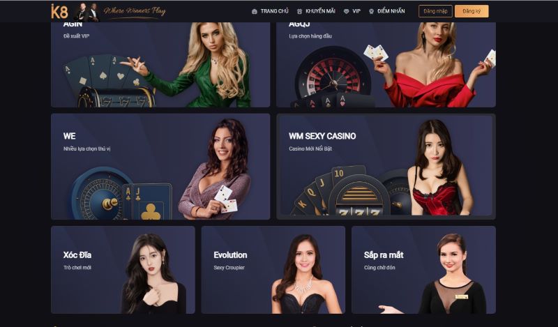 Các sảnh chơi casino trực tuyến chất lượng tại K8